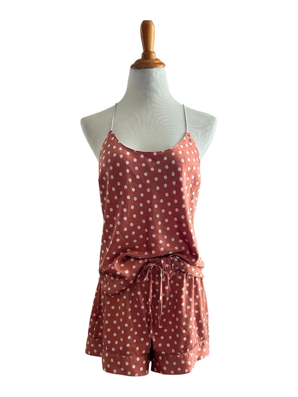 Victoria's Secret Rust Pink Polka Dot Satin Cami & Shorts Set